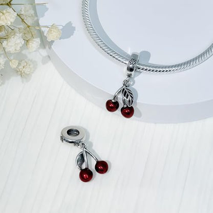 925 Sterling Silver Bead Charm for Pandora Bracelets and Necklaces,Pink Bow Cherry Butterfly Blue Ocean Pendant Bead Charms Jewelry Present Valentines Gifts for Wife/Girlfriend Women - style: Cherry Charms