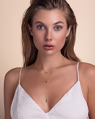 SNGIA Long 18K Gold Plated Blue Green Red Layered Pendant Necklace For Women (Emerald, Ruby, Seafoam, Sky, Sapphire, Pink), Dainty Birthstone Necklace, Statement Necklace Jewelry Gifts. - style: Sea Foam