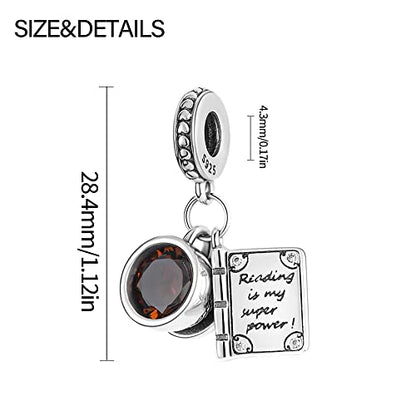 KUNSIR Charms Beads fits Pandora Charm bracelets for Woman 925 Sterling Silver Dangle Pendant Bead Jewelry Beads Gifts Happy Birthday Charms for Women Bracelet&Necklace - style: Coffee Book Charm