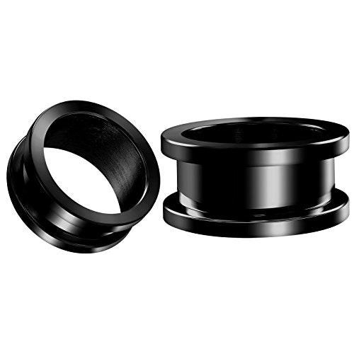 Pair of 316L Surgical Steel Black Anodized Screw-fit Piercing Jewelry Ear Stretching Lobe Plugs flesh Tunnel Earring - style: C01 2Pcs 3/4 inch (20mm)