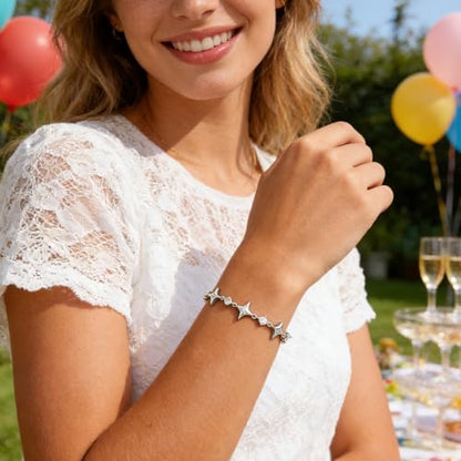 Sonateomber Dainty Gold Silver Star Bracelets for Women, Sparkly Trendy CZ Rhinestone Adjustable Link Chain Elegant Cute Celestial Bracelet Prom Wedding Accessories Fashion Jewelry Gift - color: Silver