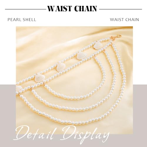 Florry Pearl Waist Chain Seashell Starfish Belly Chain Layered Waist Body Chains Summer Beach Party Club Body Accessories Jewelry for Women - color: Shells Waist Chain
