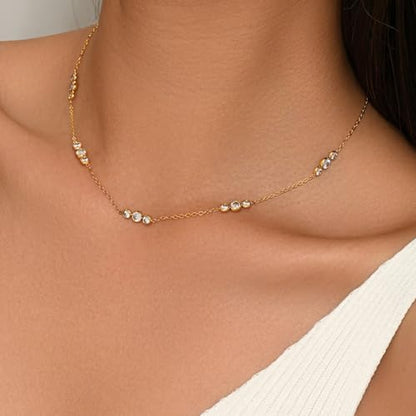 3mm Cubic Zirconia Tennis Necklace for Women, Dainty Adjustable 18K Gold Plated/Silver CZ Tennis Necklace, Hypoallergenic Iced Out Everyday Jewelry Gift for Her Wedding Party - color: 5-Rows CZ-Gold
