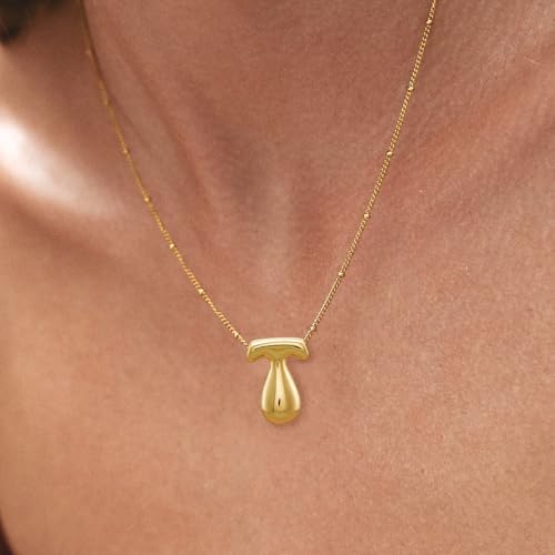 Bheop Initial Necklace for Women, Gold Silver A-Z Bubble Letter Necklace | Chunky Personalized Monogram Name Pendant, Cute Balloon Charm, Dainty Beaded Chain, Trendy Jewelry Gifts, Non Tarnish - color: Gold, style: T