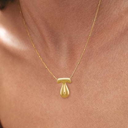Bheop Initial Necklace for Women, Gold Silver A-Z Bubble Letter Necklace | Chunky Personalized Monogram Name Pendant, Cute Balloon Charm, Dainty Beaded Chain, Trendy Jewelry Gifts, Non Tarnish - color: Gold, style: T
