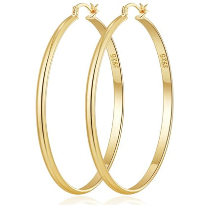 3mm Wide Large Hoop Earrings for Women Hypoallergenic 925 Sterling Silver Post Gold Earrings Lightweight Silver Hoop Earrings Oversize Big Gold Hoops 30/40/50/60MM - color: Gold, size: 50mm
