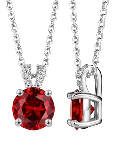 CYW Genuine Sapphire/Emerald/Ruby/Moissanite Necklace for Women, Really Authentic Solid 925 Sterling Silver, 16"/18"/20" Adjustable Chain, Anniversary Mother's Day Valentines Gift - color: Ruby - Round - White Gold, size: 8mm