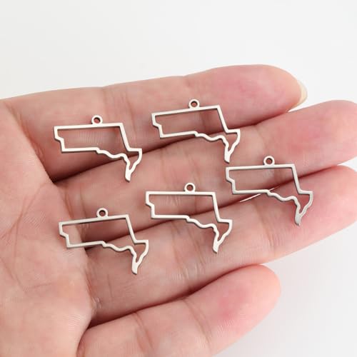 kkjoy 5Pcs Hollow Continents Maps of USA Pendant Charms for Jewelry Making and Crafting, Stainless Steel Mini Charm Craft Supplies Accessories for DIY Bracelet Necklace Earrings - color: Hollow Maryland Map - Silver
