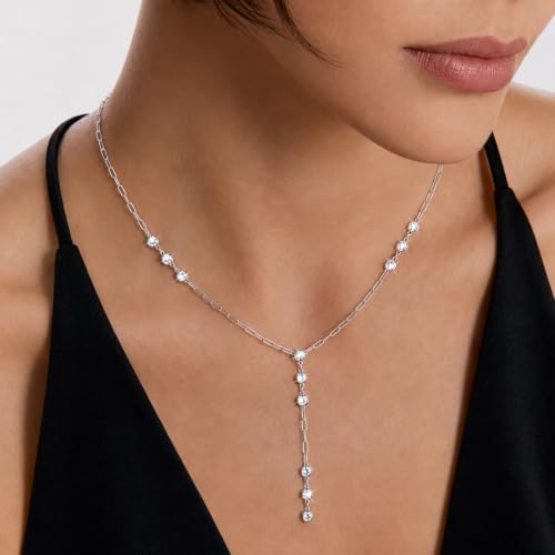 Mchic Gold Necklace for Women Dainty Long Lariat Necklace 18K Gold/Silver Plated Y-Shaped Pendant Necklaces Minimalist Layered Drop Necklaces Trendy Jewelry Gift - color: Silver1
