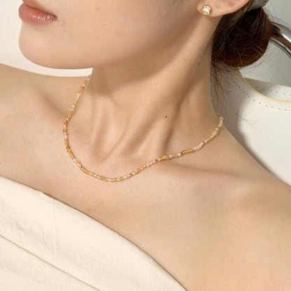 ARSIS Genuine Beaded Gemstone Necklace for Women, Colorful Natural Stone Handmade Bead Choker, Personalized Birthstone Necklace, Boho Summer Beach Necklace Layering Stackable Jewelry Gift - color: Citrine (November)