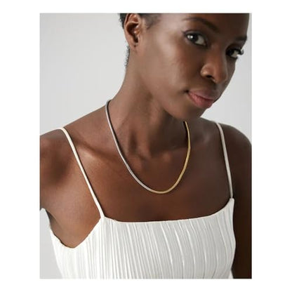 Non Tarnish Mixed Metal Necklace | Waterproof 18k Real Gold Plated Snake Chain | Snake Chain | PVD coated | Gold and Silver Jewelry | Two Tone Necklace