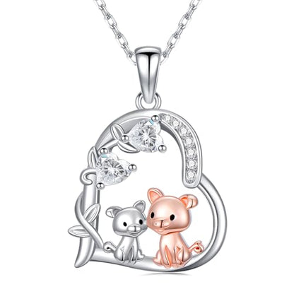 Heart Animal Necklace 925 Sterling Silver Cute Animal Pendant Jewelry Birthday Gifts for Women Girlfriend Mom Animal Lovers - style: 4-2 Pig