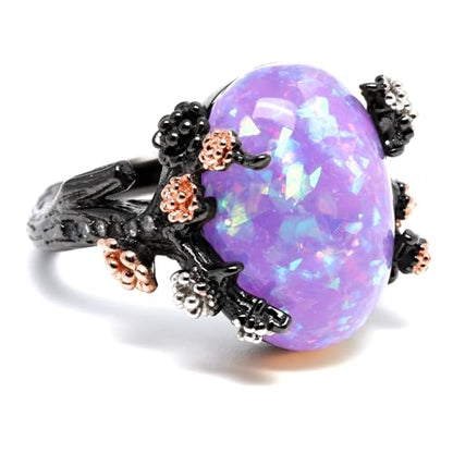 Henrietta Gothic Opal Ring for Women, Fantasy Promise Ring by Ginger Lyne | Simulated White Fire Opal, Cubic Zirconia Black Rose Gold Plated Bold Jewelry Statement Piece For Engagements, Gifts & Events - color: Purple