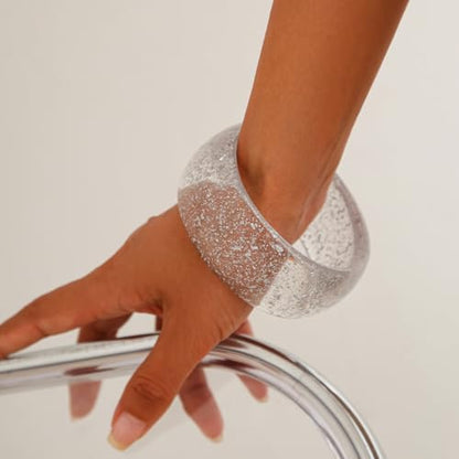 Colorful Acrylic Resin Open Cuff Bracelets Simple Transparent Chunky Thick Bangle Statement Irregular Geometric Resin Wide Wristband Chunky Acetate Wrap Cuff Bracelets - color: B-02