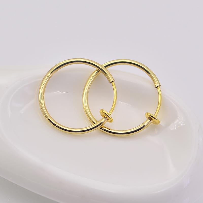Clip On Hoop Earrings for Women - Silver and Gold-Tone Brass Spring Hoops for Non-Pierced Ears