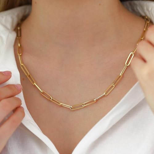 GTVOODX Chunky Paperclip Chain Roll Gold Plated Stainless Steel Chain Bulk | 4 Meters Handmade Paper Clip Chains Spool Bulk for Women Jewelry Making Permanent Jewelry with Lobster Clasps Jump Rings - color: Gold Thick Paperclip Chains
