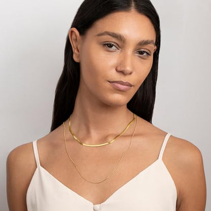 CHESKY Gold Necklace for Women 14K Plated/S925 sterling silver Snake Chain | Dainty Gold Necklace,Thin Chunky Chain,Simple Choker Necklaces for Women,Non tarnish Trendy Jewelry, Gifts for Women - color: gold, style: 3mm 14 inch snake