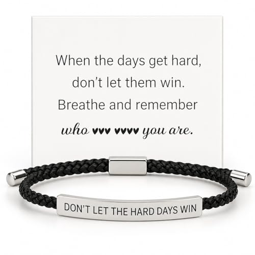 Frodete Dont Let The Hard Days Win Bracelet Inspirational Gifts for Women Adjustable Braided Tube Bracelet Gifts for Friends - color: A1:black silver