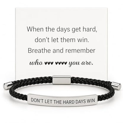 Frodete Dont Let The Hard Days Win Bracelet Inspirational Gifts for Women Adjustable Braided Tube Bracelet Gifts for Friends - color: A1:black silver