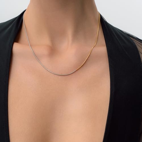 Waterproof Mixed Metal Necklace | Waterproof Jewelry | 18K Gold Plated | Modern PVD coating | Two Tone Necklace | Snake Chain Gold and Silver | Necklace Chain | Dainty Jewelry