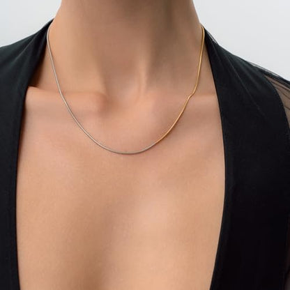 Waterproof Mixed Metal Necklace | Waterproof Jewelry | 18K Gold Plated | Modern PVD coating | Two Tone Necklace | Snake Chain Gold and Silver | Necklace Chain | Dainty Jewelry