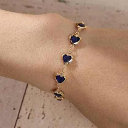1pc Heart Shape Bracelet With Colorful Rhinestone Beads,Small And Fresh Style(No Box) Valentines,Mother's Day,Gift - color: Gold-Blue, size: One Size