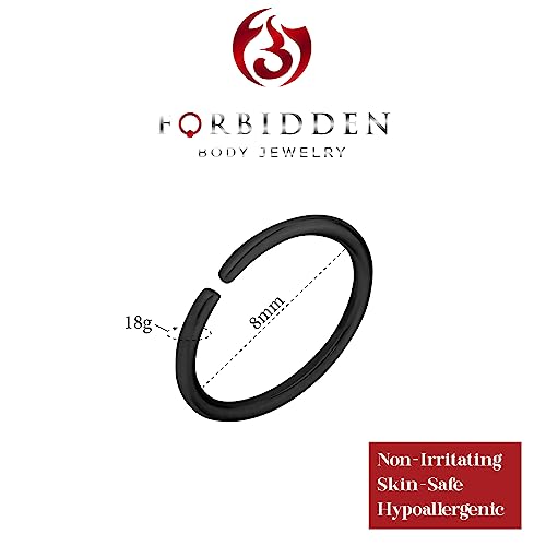Forbidden Body Jewelry 18G Surgical Steel IP Plated Seamless Nose Ring & Cartilage Hoop with Comfort Round Ends (Sold Individually) - style: 18G 8mm Black