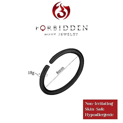 Forbidden Body Jewelry 18G Surgical Steel IP Plated Seamless Nose Ring & Cartilage Hoop with Comfort Round Ends (Sold Individually) - style: 18G 8mm Black