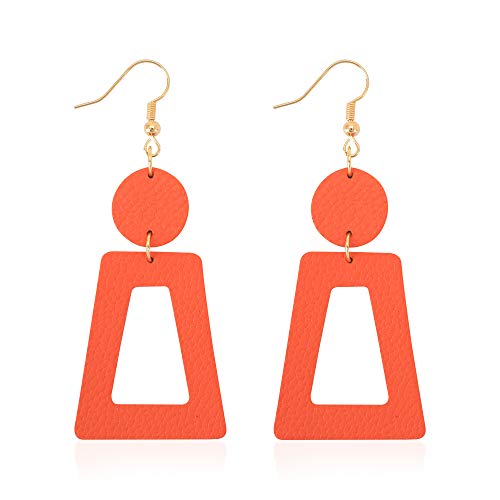 KINIVA Leather Dangle Earrings for Women Trendy, Lightweight Leaf Circle Lightning Earrings Drop, Jewelry Gifts for Women - color: 83 Orange
