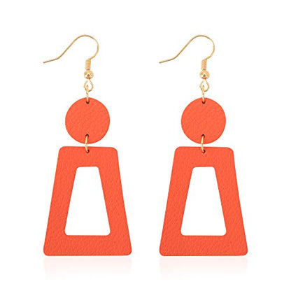 KINIVA Leather Dangle Earrings for Women Trendy, Lightweight Leaf Circle Lightning Earrings Drop, Jewelry Gifts for Women - color: 83 Orange