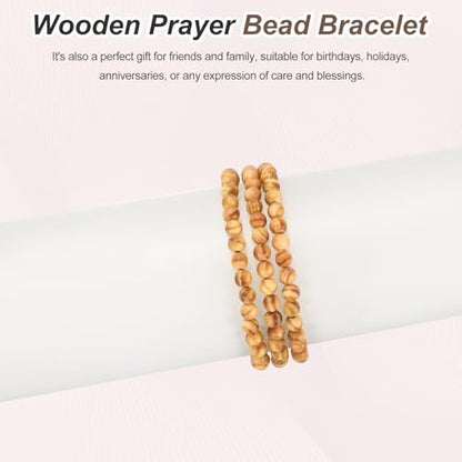 MECCANIXITY Prayer Beads Bracelet, Natural Wooden Bead Mala Bracelets Link Wrist Men Women Beaded Stretch Crafts Bangle - color: Imperial Wood Color