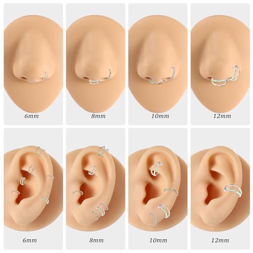 PEAKLINK 3pcs Double Nose Rings Double Nose Hoops 316L Surgical Steel Cartilage Earrings 20G/18G/16G Septum Rings Conch Piercing Helix Lip Rook Daith Tragus Pierxing Jewelry 6mm to 12mm - color: Rainbow