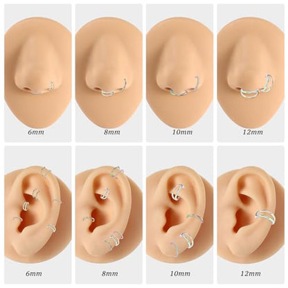 PEAKLINK 3pcs Double Nose Rings Double Nose Hoops 316L Surgical Steel Cartilage Earrings 20G/18G/16G Septum Rings Conch Piercing Helix Lip Rook Daith Tragus Pierxing Jewelry 6mm to 12mm - color: Rainbow