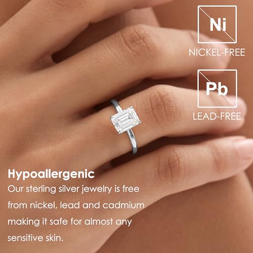 Michooyel 925 Sterling Silver 2ct Cubic Zirconia Engagement Ring for Women, Emerald Cut CZ Solitaire Promise Rings 18K Gold/Rhodium Plated Rings Size 5-9 - color: Silver