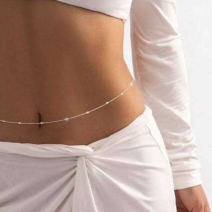 2PCS Gold Silver Waist Chain Adjustable Layered Belly Chain Body Chain Jewelry for Women Sexy Bikini Beach Boho Pearl Beaded Cuban Satellite Waist Chains - style: 2PCS-SL-O-chain+Bead