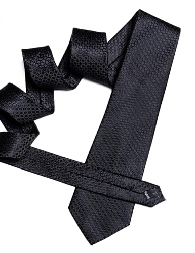 YOHOWA Men Plaid/Striped Ties Clip Set Silk Necktie Pocket Square Cufflinks | Woven Classic,Formal/Casual Mens Tie,Pocket Square Cufflinks Set,Luxury,Business,Wedding,Party,Prom,Graduation - color: Black B