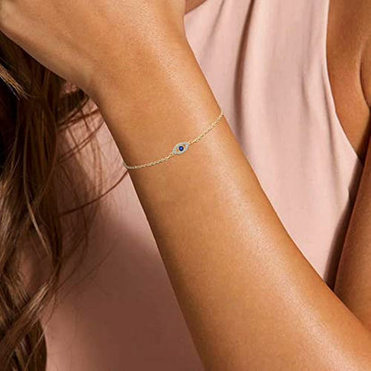 Fesciory Evil Eye Bracelet for Women, Gold Plated Adjustable Chain Jewelry | Blue Evil Eye Charm Bracelet, Lucky Amulet Symbolism, Dainty Adjustable Chain, Daily wear, Jewelry gifts - color: Gold-1