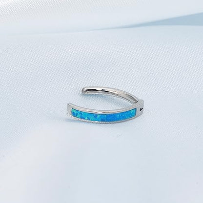 limerencia 14G G23 Titanium Belly Button Ring with Small Teardrop Cubic Zirconia 10mm Internally Threaded Navel Piercing Jewelry - color: Curved Hoop Blue Opal