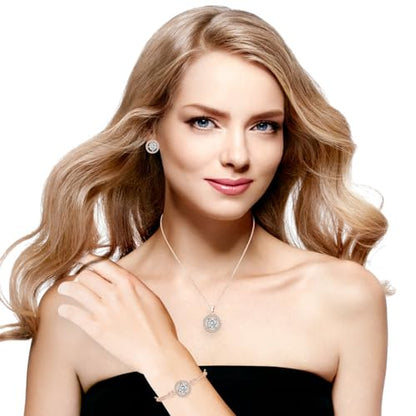 Crystal Jewelry Set for Women Cubic Zirconia CZ Jewellery Bridal Pendant Necklace Bracelet Earrings Set Wedding Jewelry Set - color: Gold