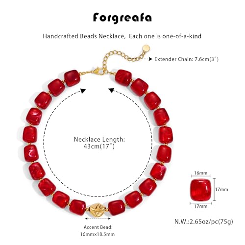 Beaded Necklaces for Women Boho Chunky Necklace Statement Big Resin Bead Choker Fashion Summer Beach Jewelry - color: Red