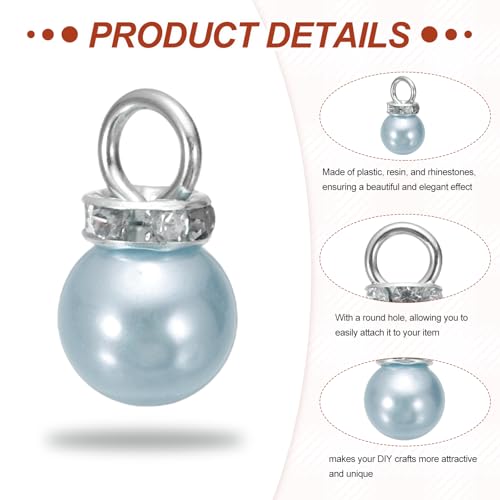 MECCANIXITY 100Pcs Imitation Pearl Pendant 10mm Faux Pearl Beads with Rhinestone for Dangle Jewelry Making Earrings Necklace Bracelets Crafts, Grey - color: Grey