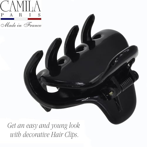 Camila Paris CP3659 French Hair Clip for Women, Small 2 inches Girls Hair Claw Clips Jaw Fashion Durable and Styling Hair Accessories for Women, Strong Hold No Slip Grip, Made in France - color: Black 2"
