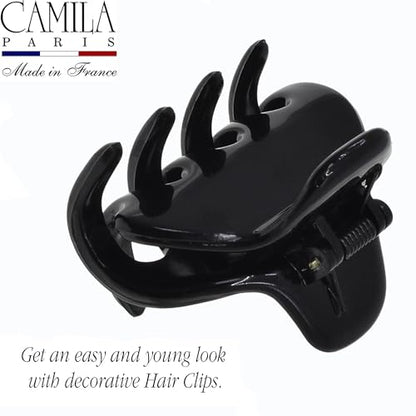 Camila Paris CP3659 French Hair Clip for Women, Small 2 inches Girls Hair Claw Clips Jaw Fashion Durable and Styling Hair Accessories for Women, Strong Hold No Slip Grip, Made in France - color: Black 2"