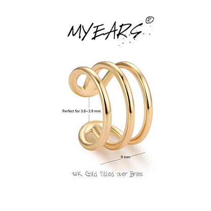 Women Ear Cuff Earring Gold Non Pierced Ear Cartilage Clip on Wrap Hoop 14K Gold Filled Tiny Boho Beach Simple Minimalist Delicate Handmade Hypoallergenic Jewelry Gift-Sold as Single/Pair - style: 3 Hoops