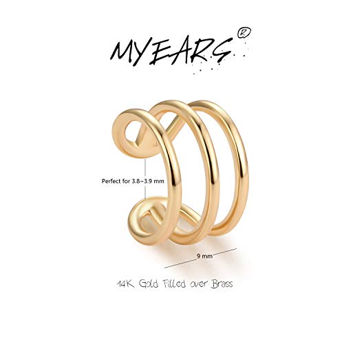 Women Ear Cuff Earring Gold Non Pierced Ear Cartilage Clip on Wrap Hoop 14K Gold Filled Tiny Boho Beach Simple Minimalist Delicate Handmade Hypoallergenic Jewelry Gift-Sold as Single/Pair - style: 3 Hoops /Pair