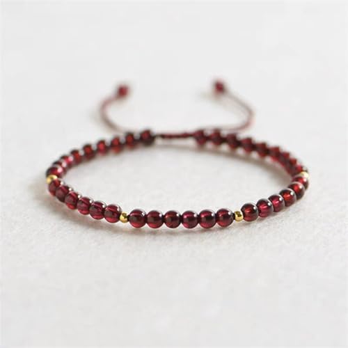 Natural Stone&925 Sterling Silver/18K Gold Anklet,│4MM│9-12 in│, Hand Woven, Adjustable Size - color: Garnet-Braid
