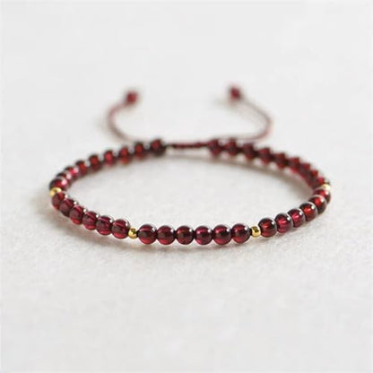 Natural Stone&925 Sterling Silver/18K Gold Anklet,│4MM│9-12 in│, Hand Woven, Adjustable Size - color: Garnet-Braid
