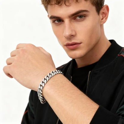 CaptainSteeL Cuban Bracelet for Men Stainless Steel Chain Link Bracelet | 8mm Width,7/7.5/8/9 Inch Length, Silver/18K Gold Plated,Men Bracelet,Waterproof Bracelet,Bithday ,Christmas gift - color: Cuban Chain SteeL, size: 8in
