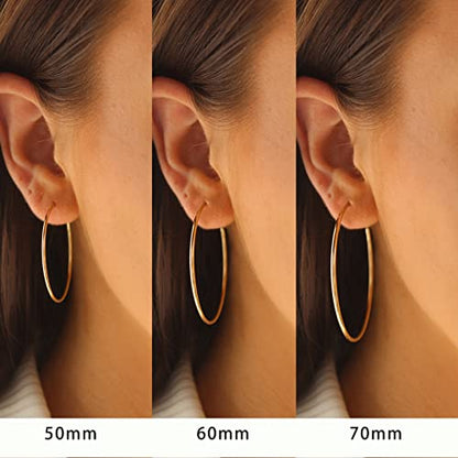3 Pairs Sterling Silver Large Hoop Earrings Set for Women 40 50 60MM | 14K White Gold Plated, Hypoallergenic - style: H:Gold 50mm 60mm 70mm