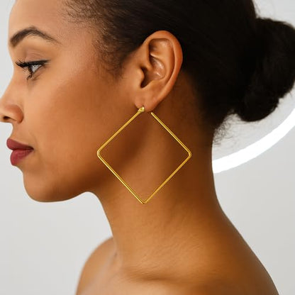 Hoop Earrings for Women - 18K Gold Plated Copper Minimalist Jewelry, Hypoallergenic Lightweight Design Fashion Statement Accessories for Daily Wear & Gifts - size: 57mm
